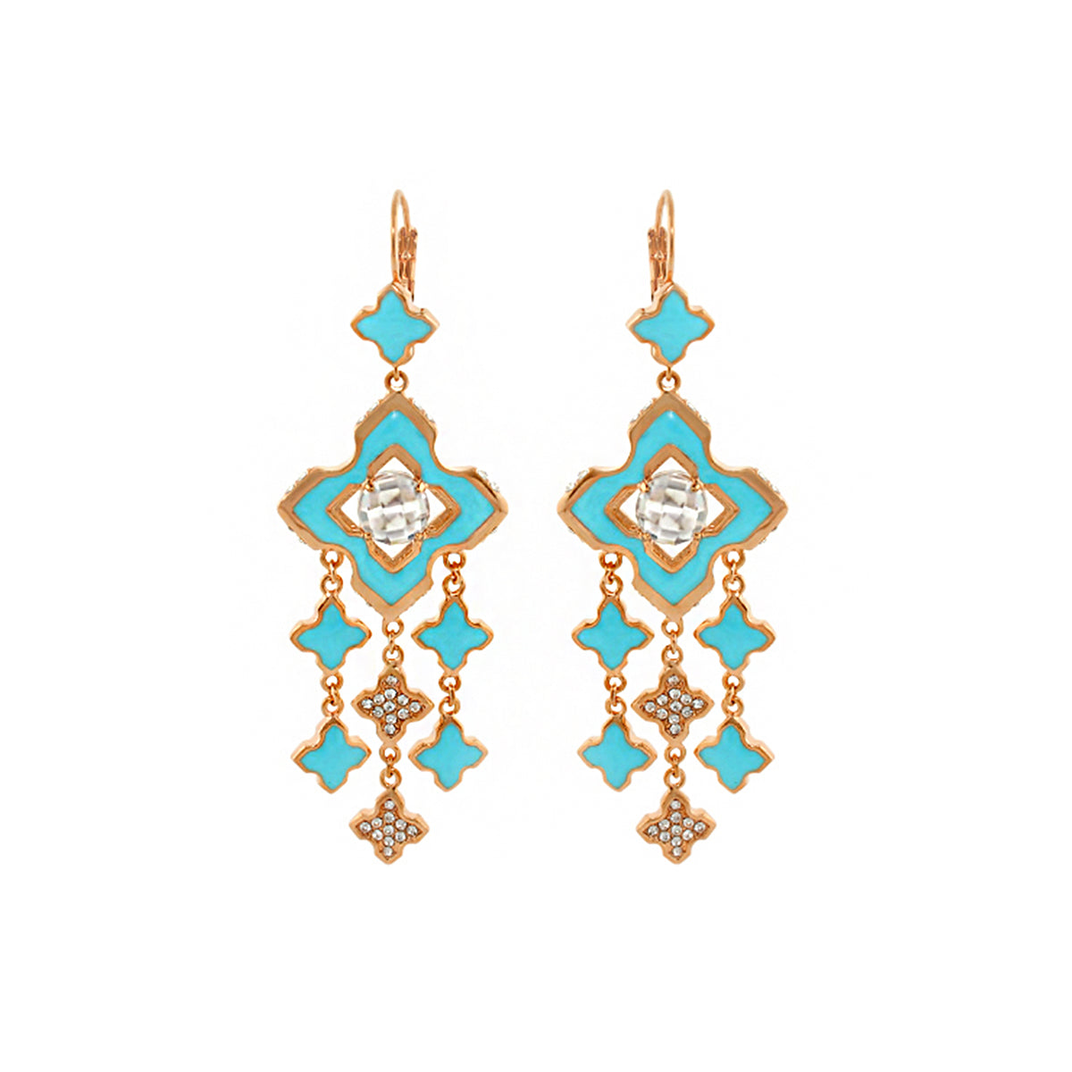 Starry Nights earrings turquoise chandelier with clear crystals in goldtone metal Lauren G Adams on Tampa Home & Garden Store