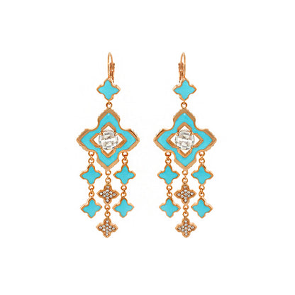 Starry Nights earrings turquoise chandelier with clear crystals in goldtone metal Lauren G Adams on Tampa Home & Garden Store