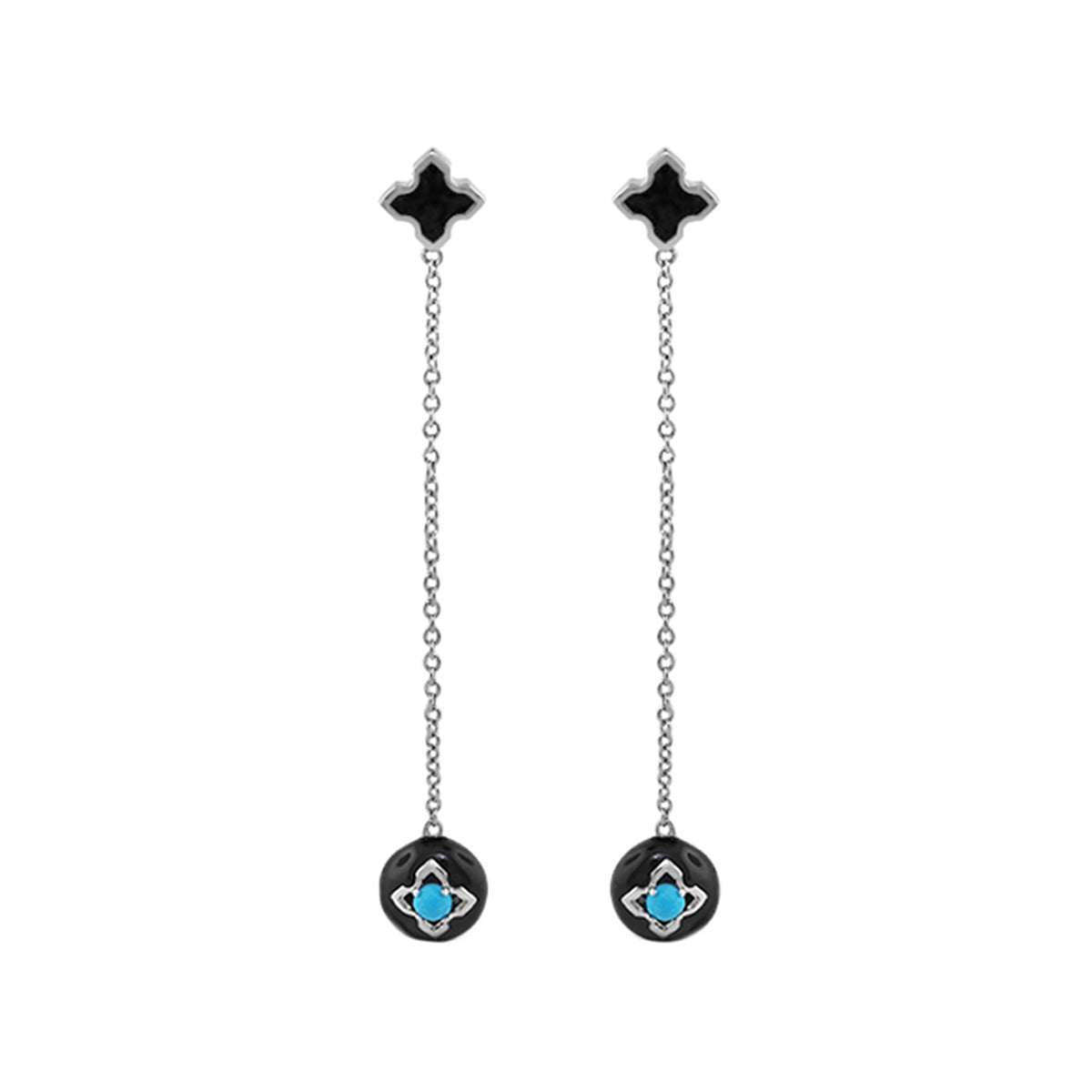 Starry Nights earrings by Lauren G Adams, black studs with silver chain drops turquoise on Tampa Home & Garden Store