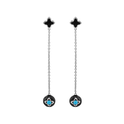 Starry Nights earrings by Lauren G Adams, black studs with silver chain drops turquoise on Tampa Home & Garden Store
