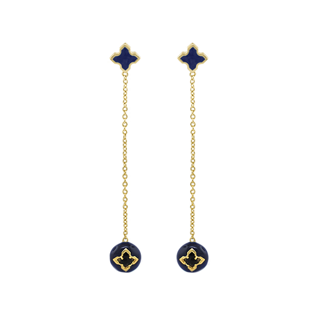 Starry Nights Earrings by Lauren G Adams, quatrefoil studs with gold chain and navy beads, 2pc on Tampa Home & Garden Store