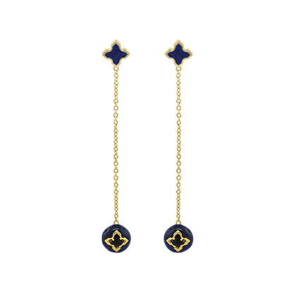Starry Nights Earrings by Lauren G Adams, quatrefoil studs with gold chain and navy beads, 2pc on Tampa Home & Garden Store