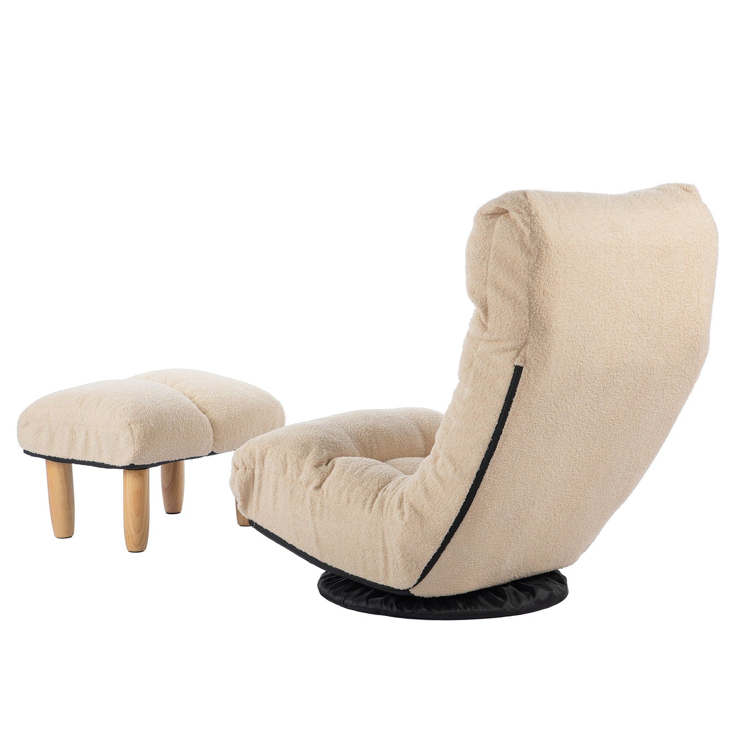 Reclining floor chair with ottoman in beige plush fabric and wooden legs by HouseOfZazla on Tampa Home & Garden Store