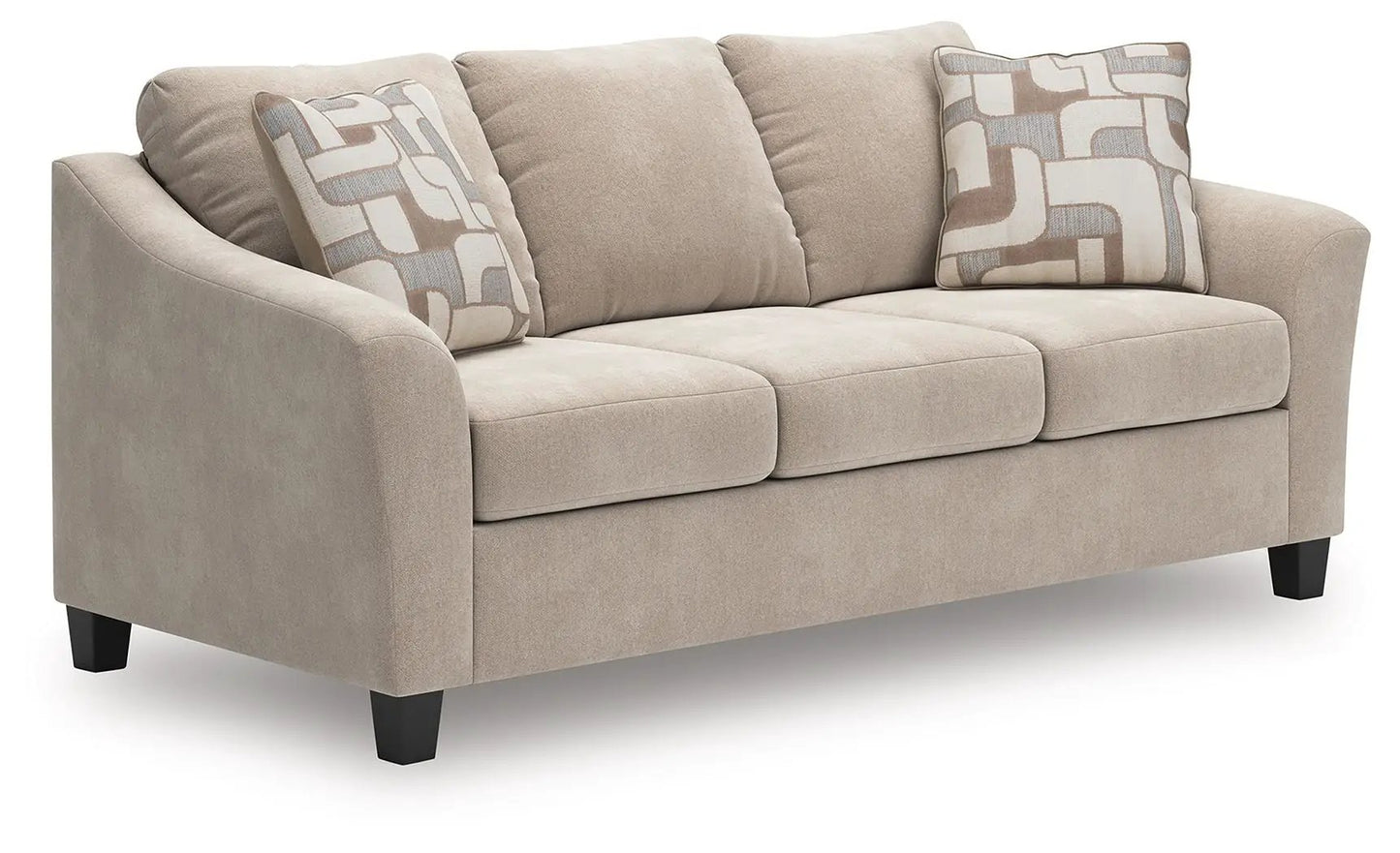 Willarae sofa beige stationary sofa with 2 geometric-pattern pillows by Unique Piece Furniture on Tampa Home & Garden Store
