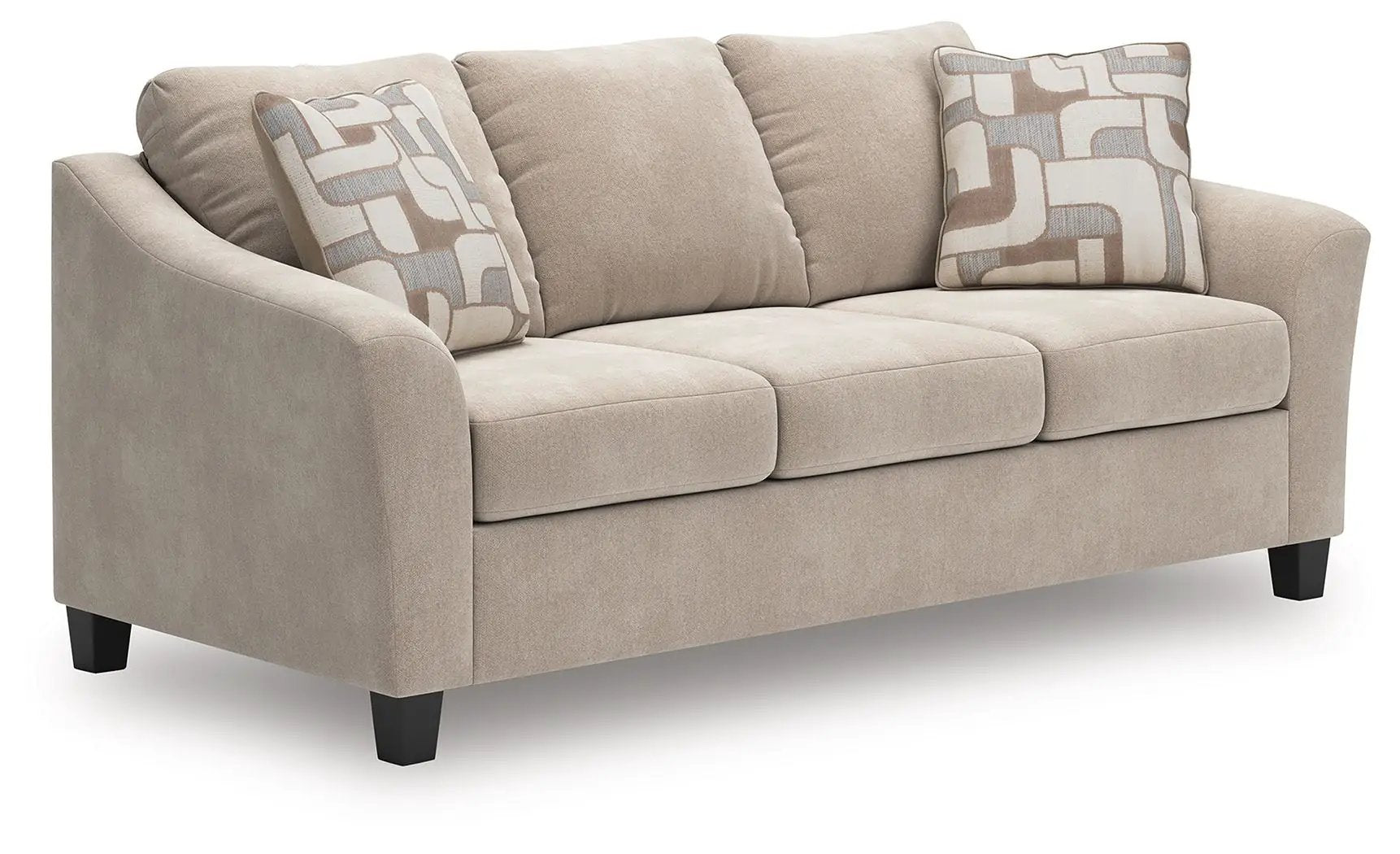 Willarae sofa beige stationary sofa with 2 geometric-pattern pillows by Unique Piece Furniture on Tampa Home & Garden Store