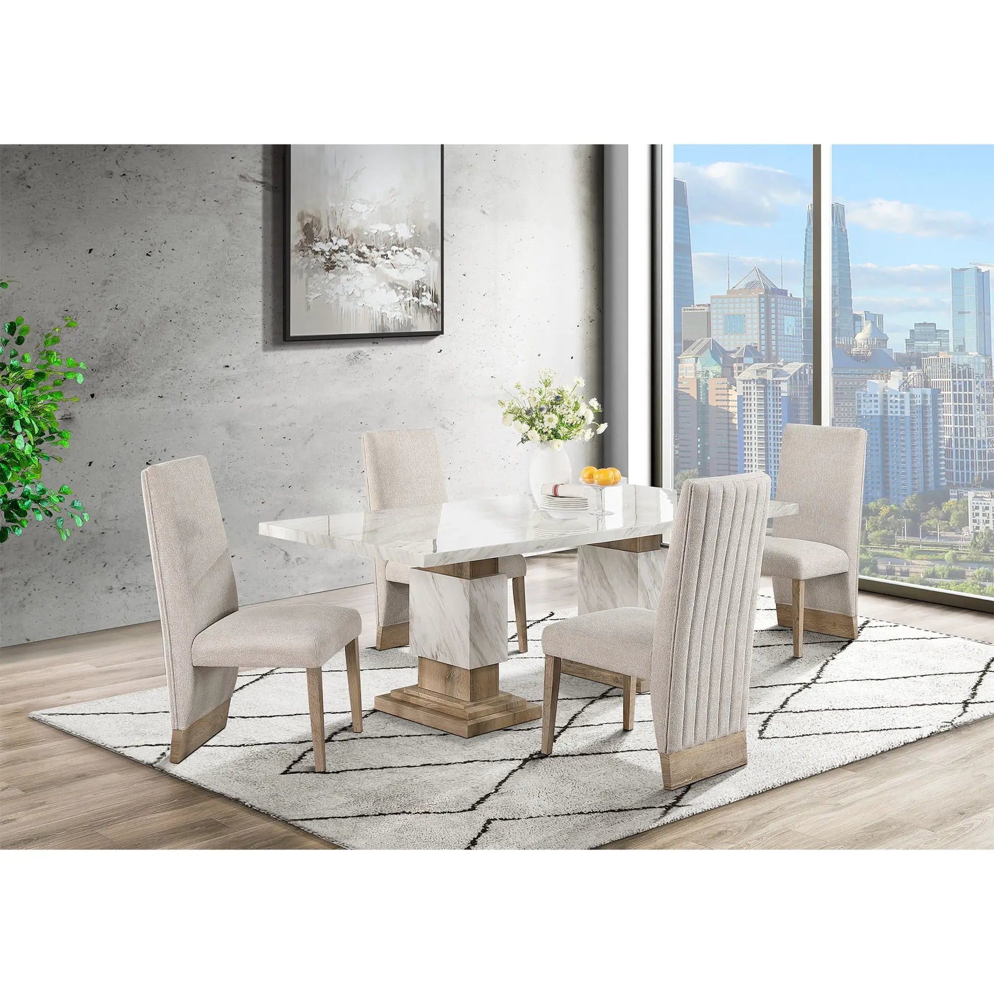 Stacey contemporary dining chair set 2, beige fabric upholstery, light wood legs on Tampa Home & Garden Store