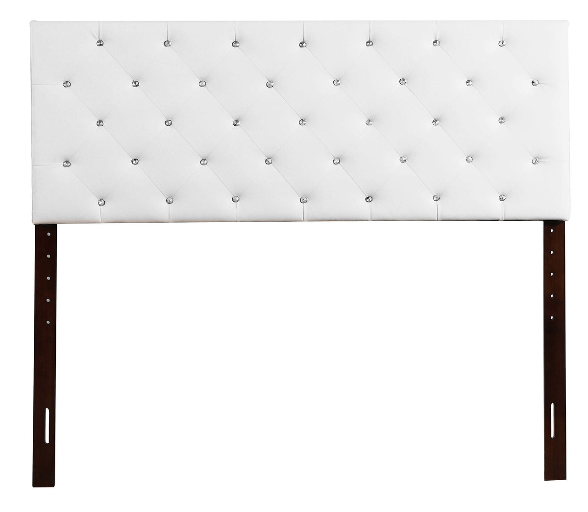 Upholstered headboard with button tufting in white fabric; adjustable height on Tampa Home & Garden Store
