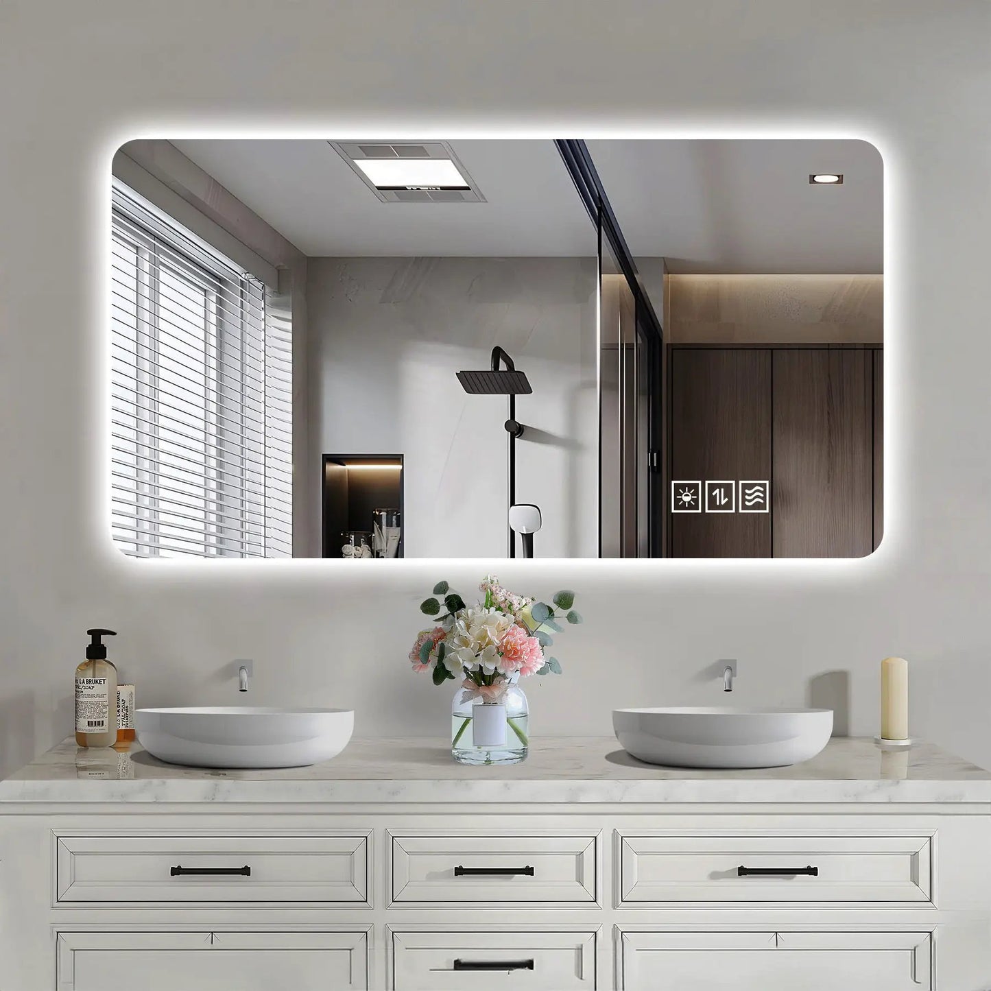 Wall Mounted Makeup Mirror With 3 Color Lighting