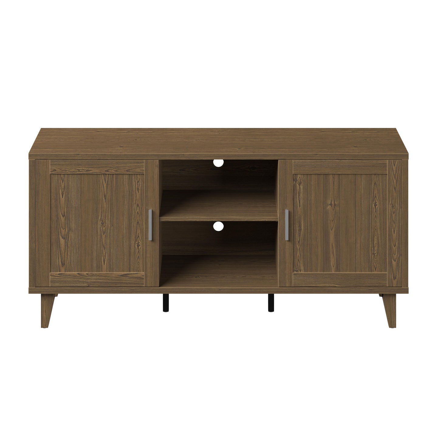 Modern 60-inch walnut TV stand by HouseOfZazla with open center and side cabinets on Tampa Home & Garden Store
