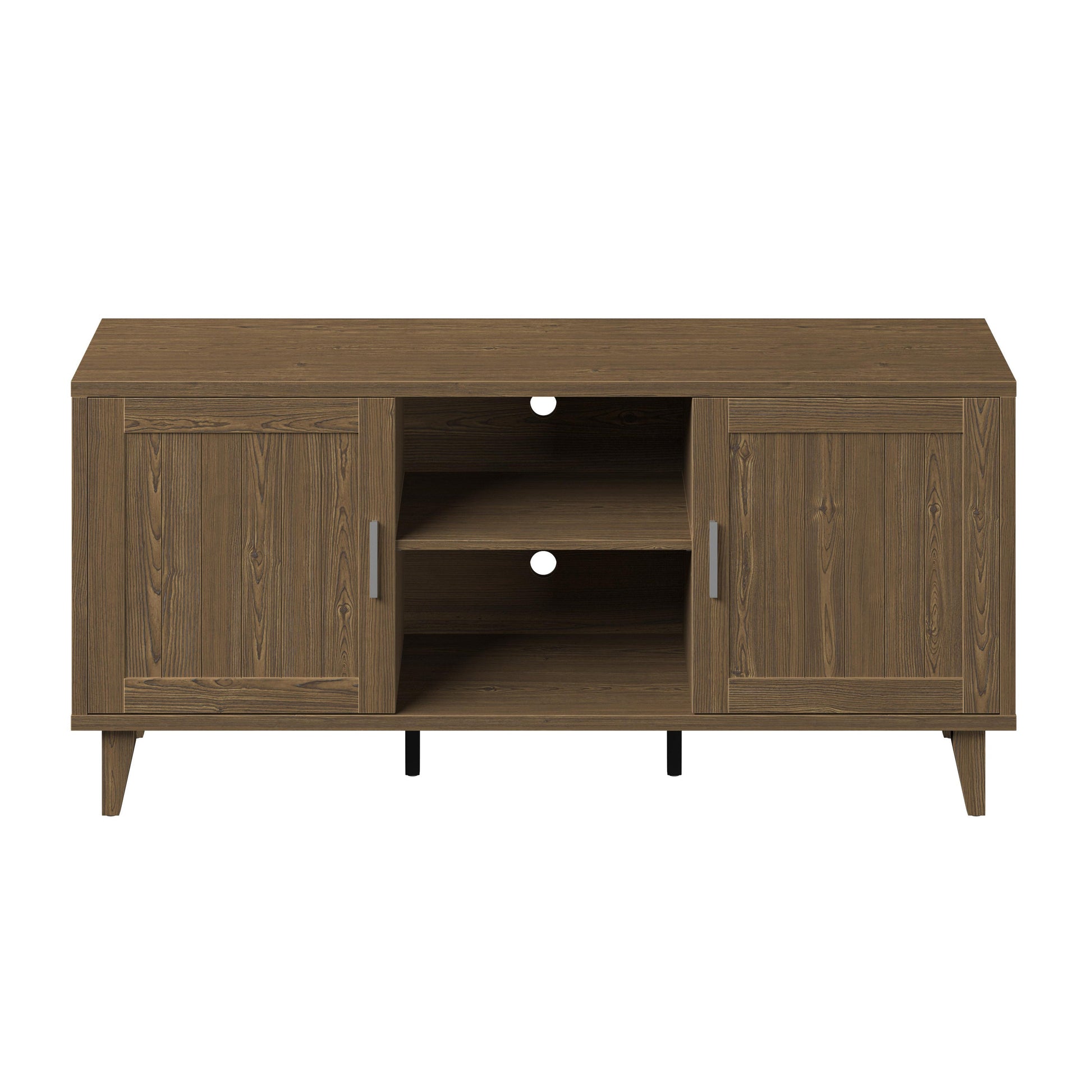 Modern 60-inch walnut TV stand by HouseOfZazla with open center and side cabinets on Tampa Home & Garden Store