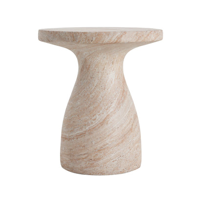 Travertine side table HouseOfZazla; lightweight beige round top for outdoor indoor use on Tampa Home & Garden Store