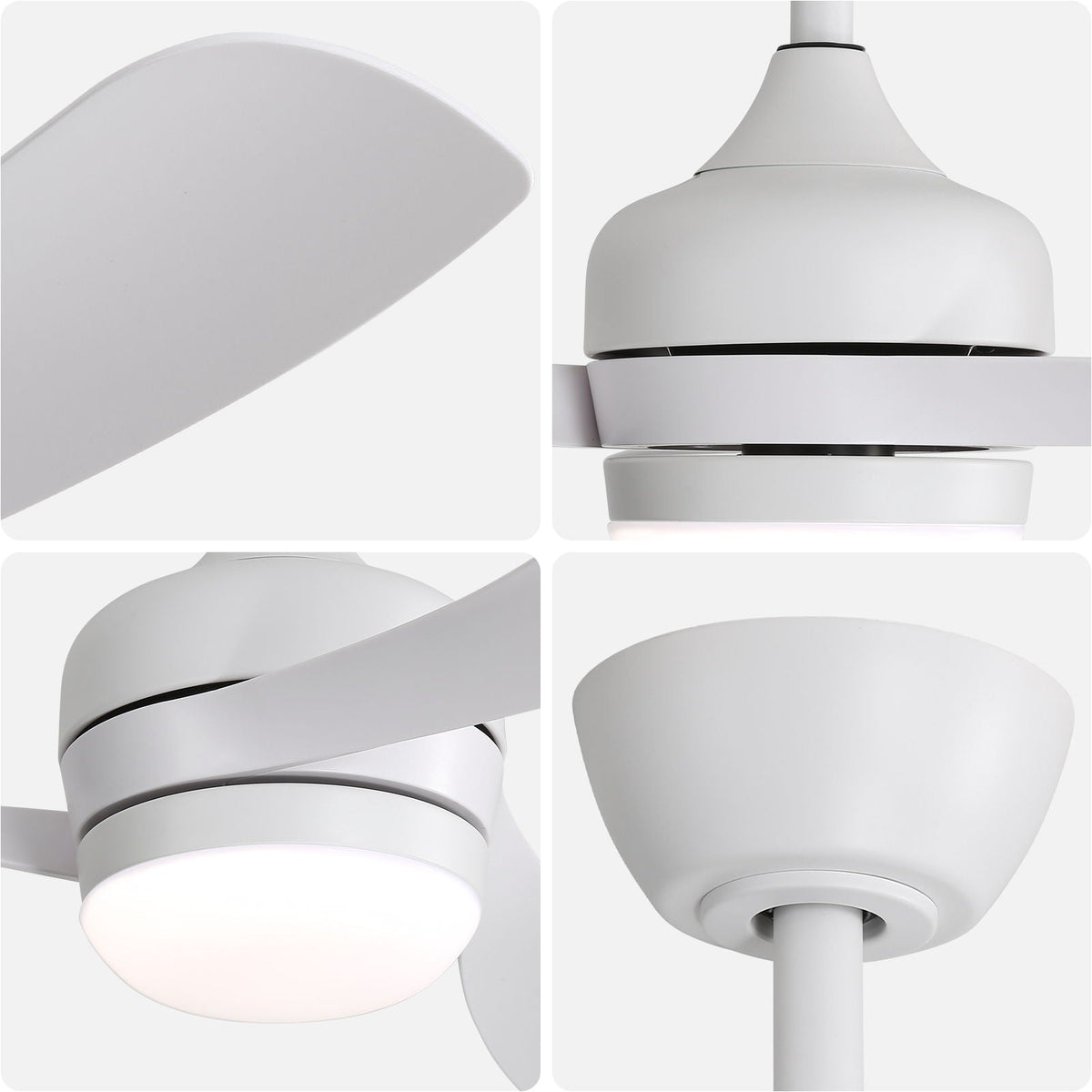 Ceiling fan white finish closeups of motor housing and canopy light kit detail HouseOfZazla on Tampa Home & Garden Store