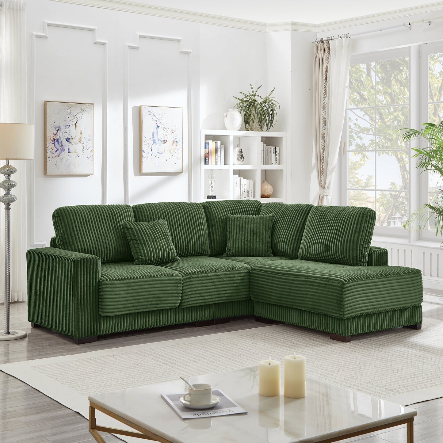 93-inch L-shaped sectional sofa by HouseOfZazla in emerald green corduroy on Tampa Home & Garden Store