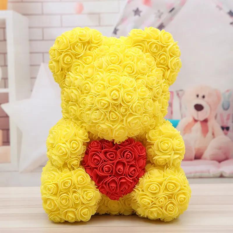 Bear Valentine's Day Rose Bear in bright yellow roses with a red heart detail on Tampa Home & Garden Store