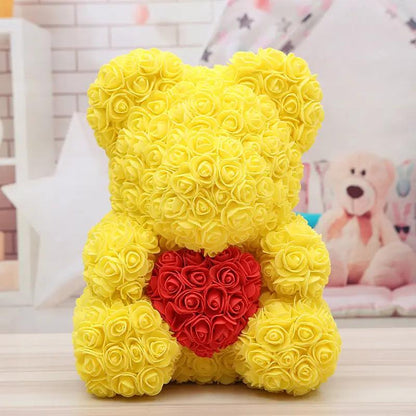 Bear Valentine's Day Rose Bear in bright yellow roses with a red heart detail on Tampa Home & Garden Store