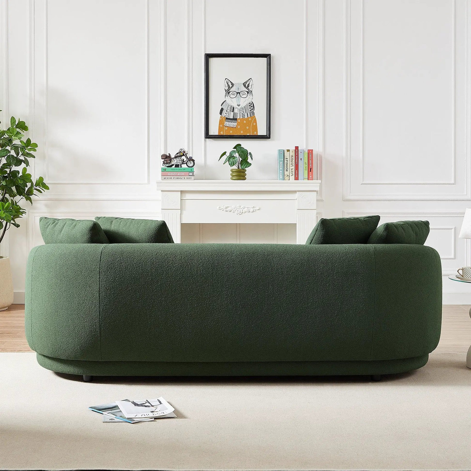 Dylan Modern French Boucle Sofa in dark emerald bouclé; stationary sofa by Unique Piece Furniture on Tampa Home & Garden Store