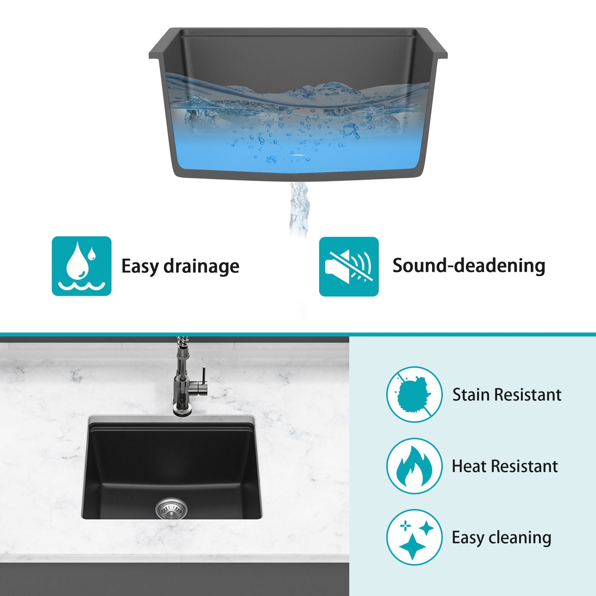 Quartz Composite Undermount Kitchen Sink with Workstation by HouseOfZazla in dark gray on Tampa Home & Garden Store