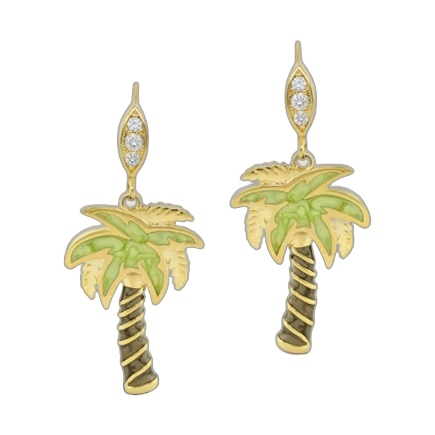 Eau Palm Tree Earrings by Lauren G Adams, gold-tone palm charms with green enamel leaves on Tampa Home & Garden Store