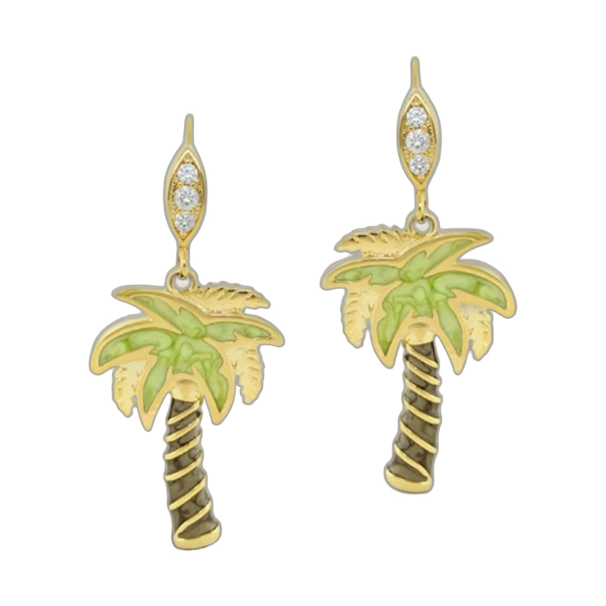 Eau Palm Tree Earrings by Lauren G Adams, gold-tone palm charms with green enamel leaves on Tampa Home & Garden Store