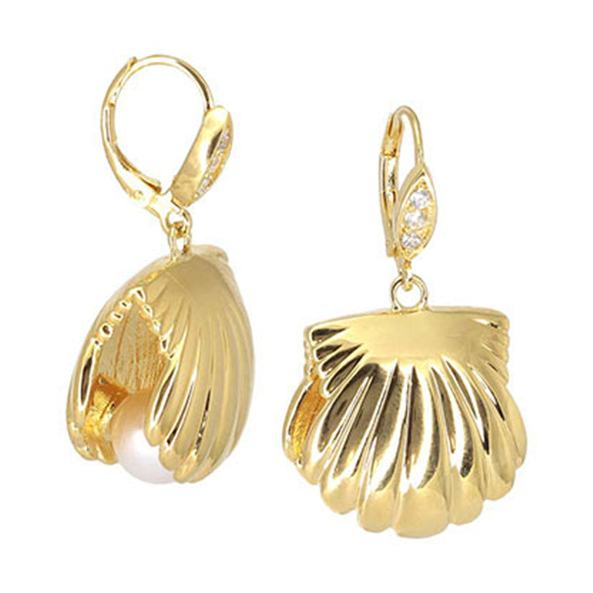 Eau Pearl + Oyster earrings by Lauren G Adams, 18K gold plated shell drops with pearl accents on Tampa Home & Garden Store