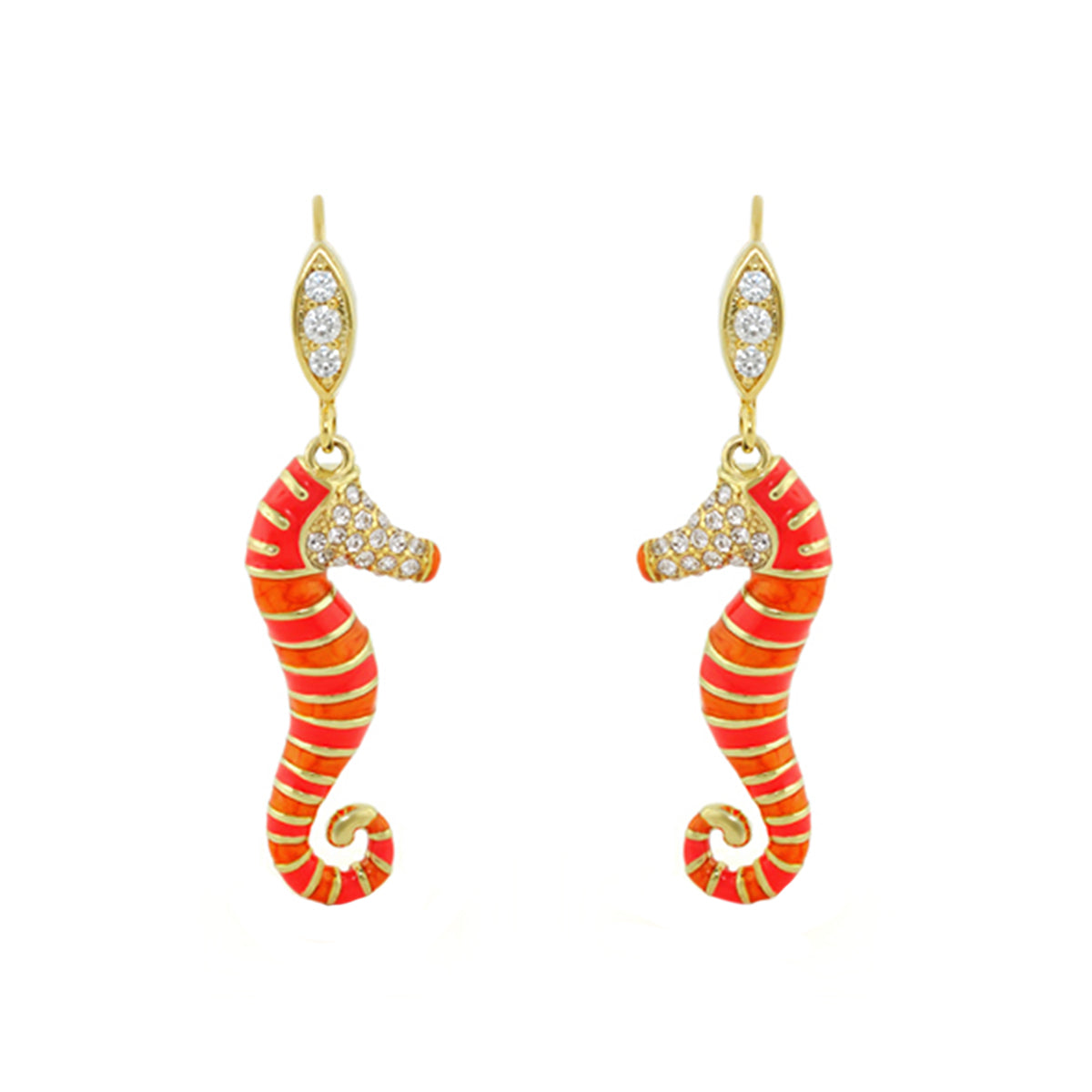 Eau Seahorse Earrings, Lauren G Adams gold-tone striped enamel seahorses with crystals, pair on Tampa Home & Garden Store