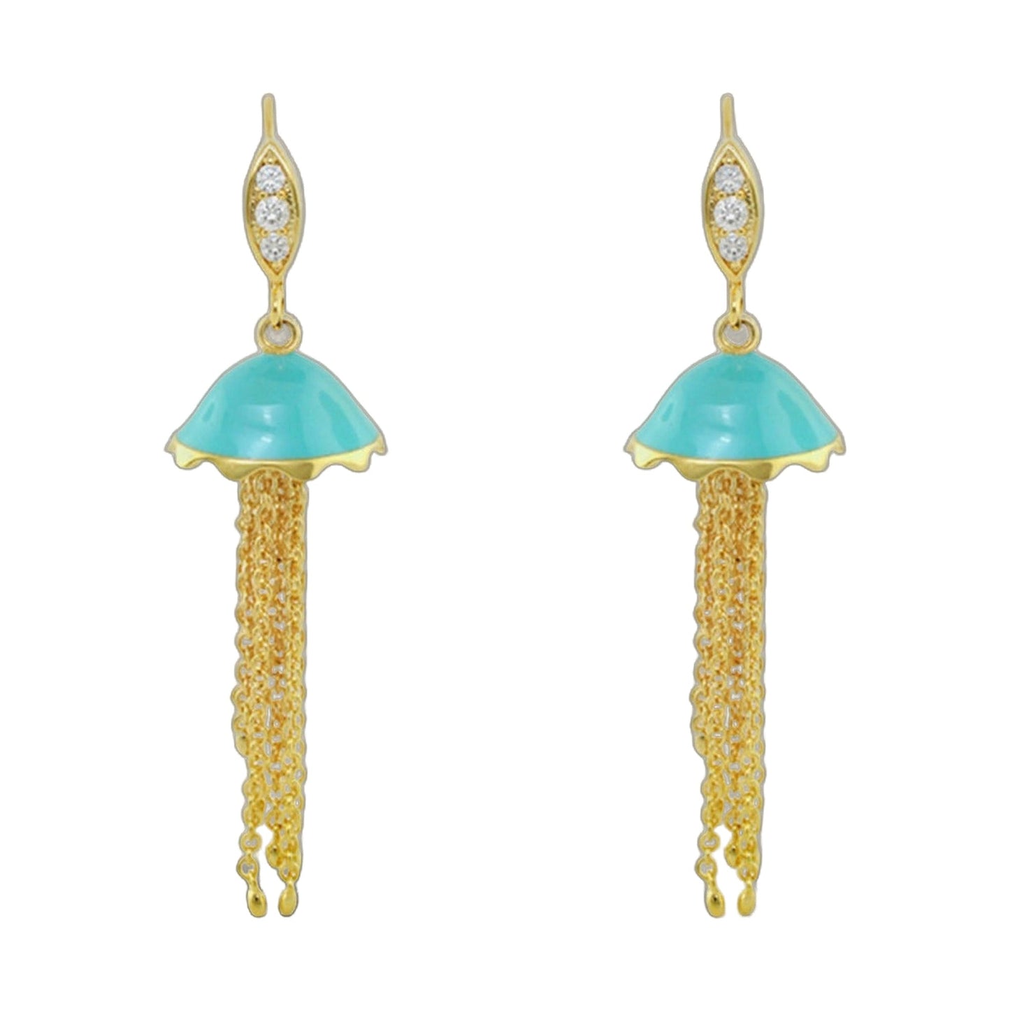 Eau Jellyfish earrings gold-tone drops with turquoise jellyfish and diamond tops, 2 pieces on Tampa Home & Garden Store