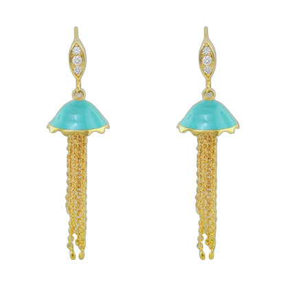 Eau Jellyfish earrings gold-tone drops with turquoise jellyfish and diamond tops, 2 pieces on Tampa Home & Garden Store