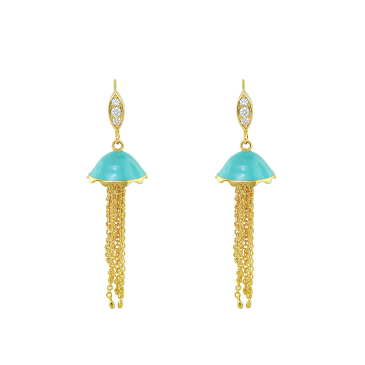 Eau Jellyfish Earrings by Lauren G Adams turquoise dome with gold tassel chains pair on Tampa Home & Garden Store