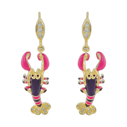 Eau Lobster Earrings by Lauren G Adams, gold-tone with pink enamel lobster charms and crystals on Tampa Home & Garden Store