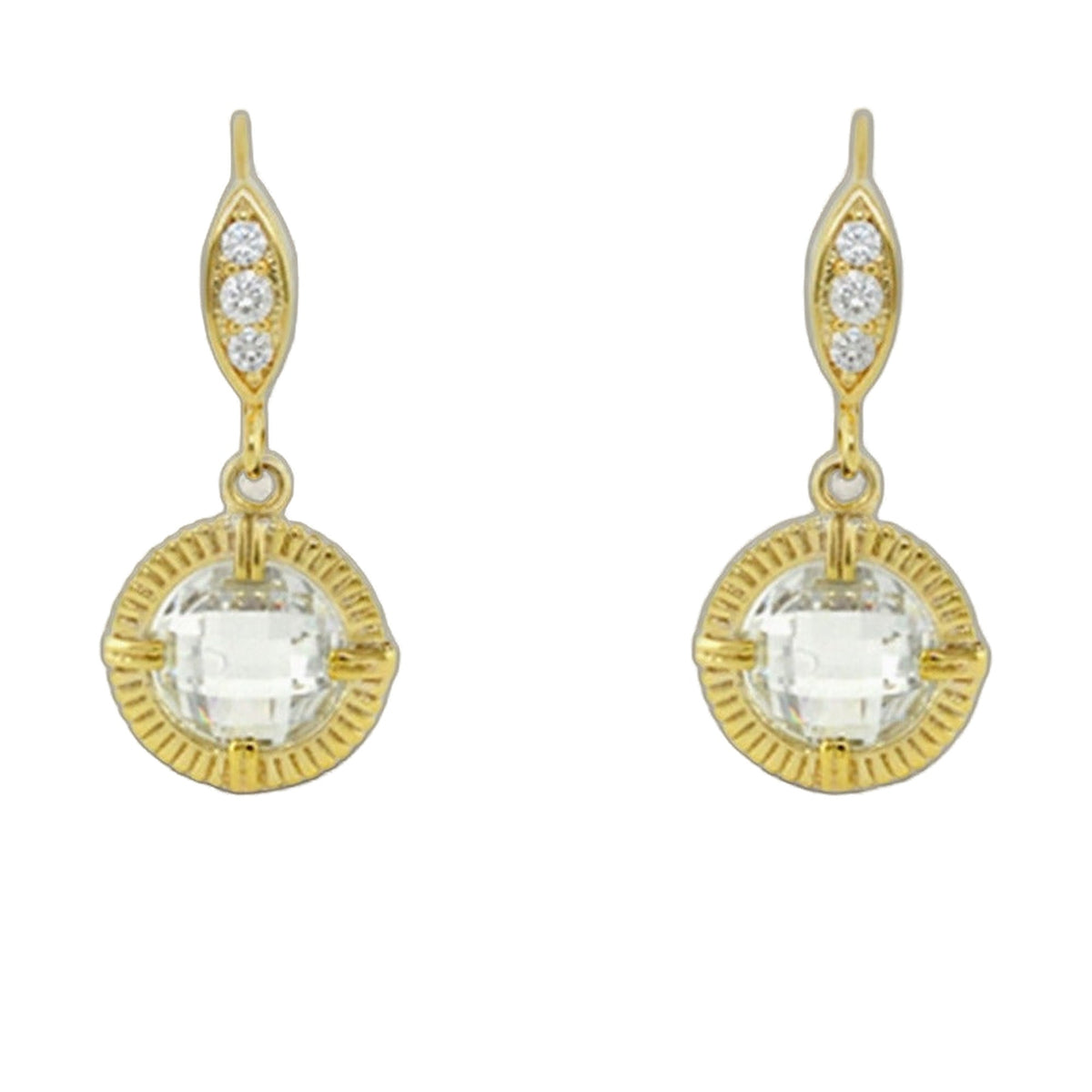 Eau Round CZ Earrings gold-tone drop with round CZ stones, pair on Tampa Home & Garden Store