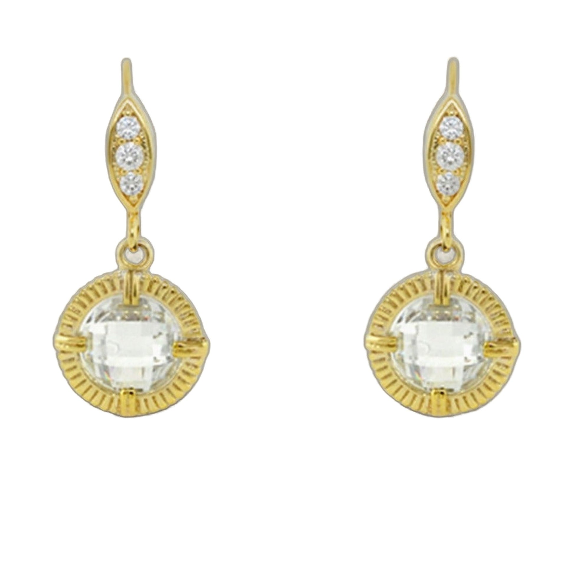 Eau Round CZ Earrings gold-tone drop with round CZ stones, pair on Tampa Home & Garden Store