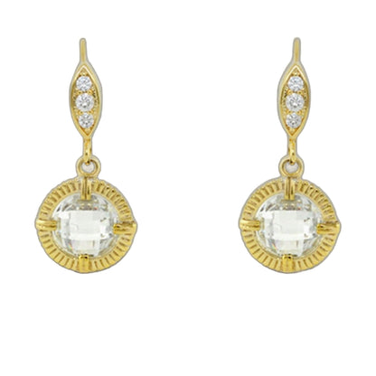 Eau Round CZ Earrings gold-tone drop with round CZ stones, pair on Tampa Home & Garden Store