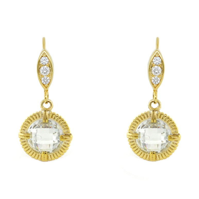 Eau Round Cz Earrings by Lauren G Adams, gold-tone drop earrings with round crystals, pair on Tampa Home & Garden Store