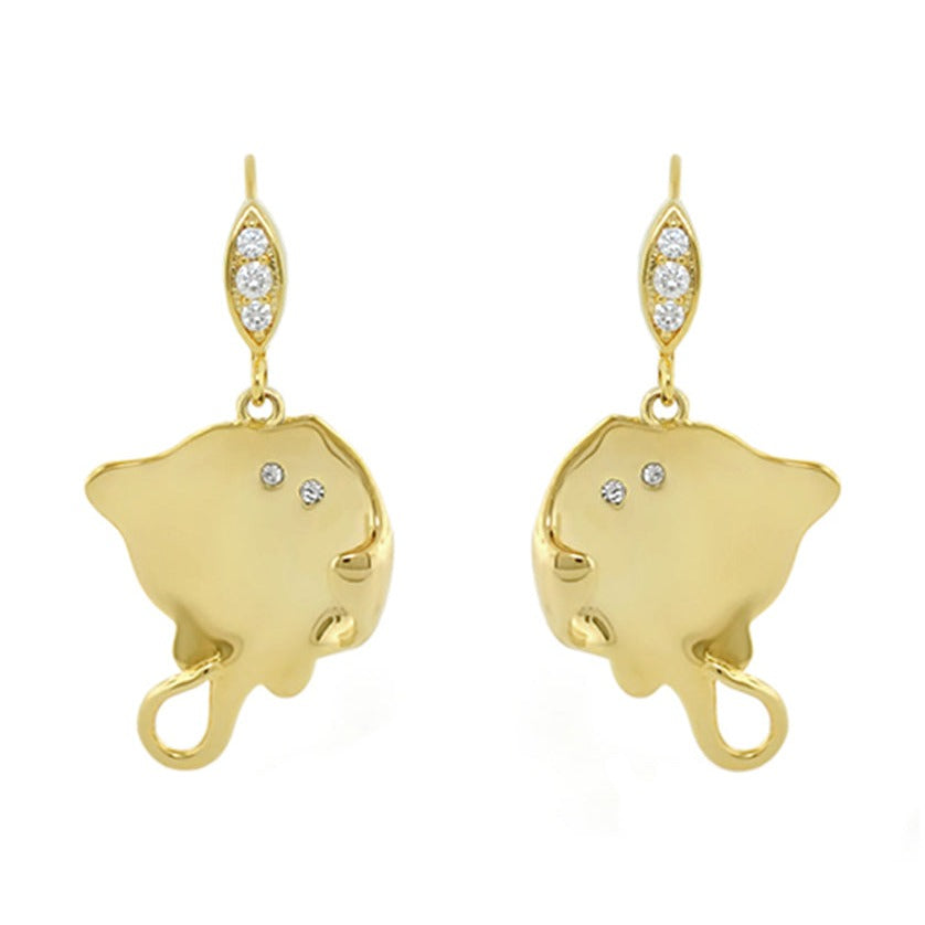 Eau Stingray earrings by Lauren G Adams, gold drop earrings with diamonds and elephant charms on Tampa Home & Garden Store