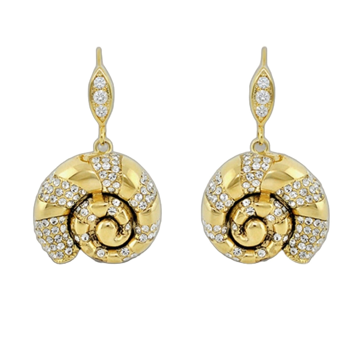 Eau Seashell Earrings by Lauren G Adams, gold-tone drop with pavé crystals, pair on Tampa Home & Garden Store