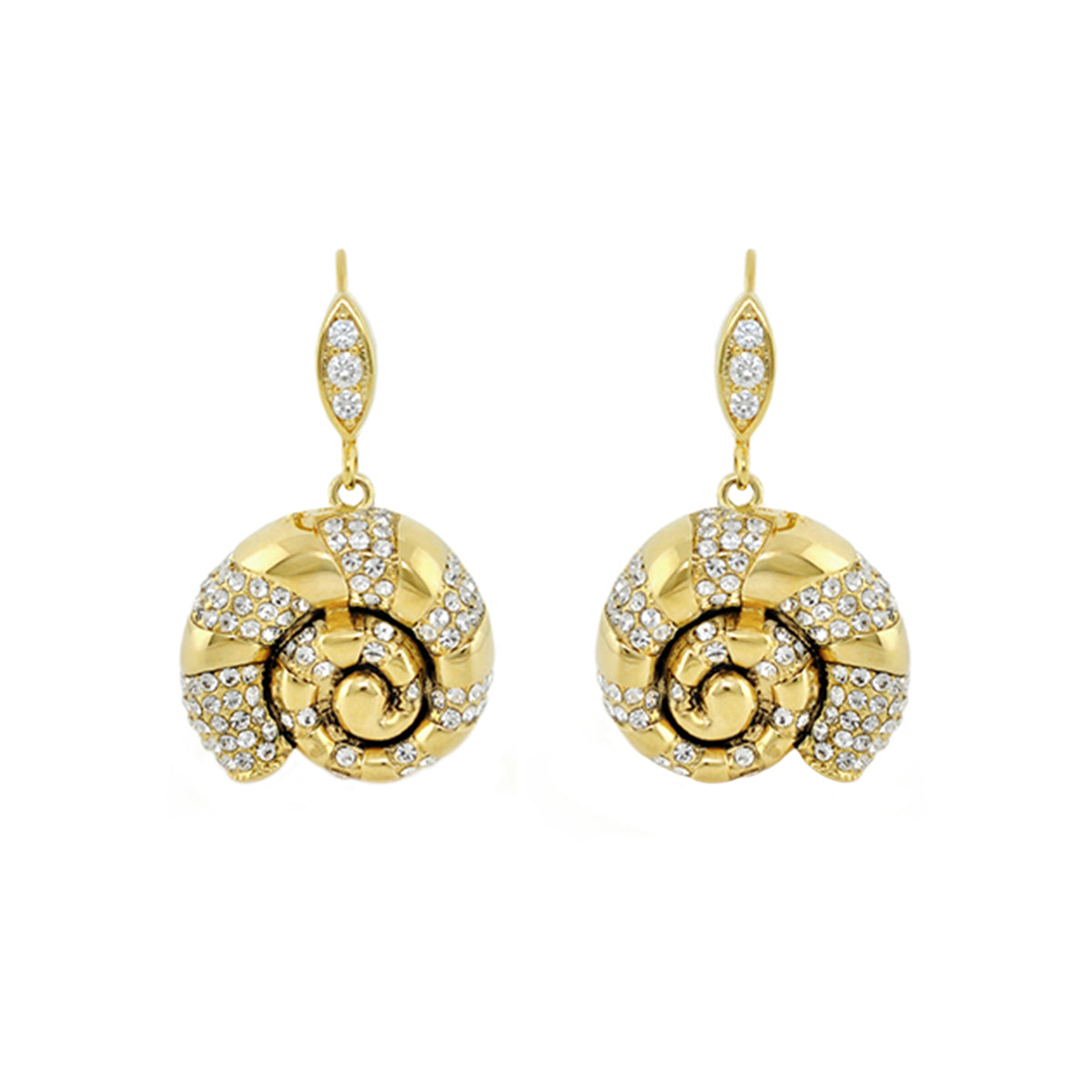 Eau Seashell Earrings pair, gold-tone shell design with crystals by Lauren G Adams on Tampa Home & Garden Store