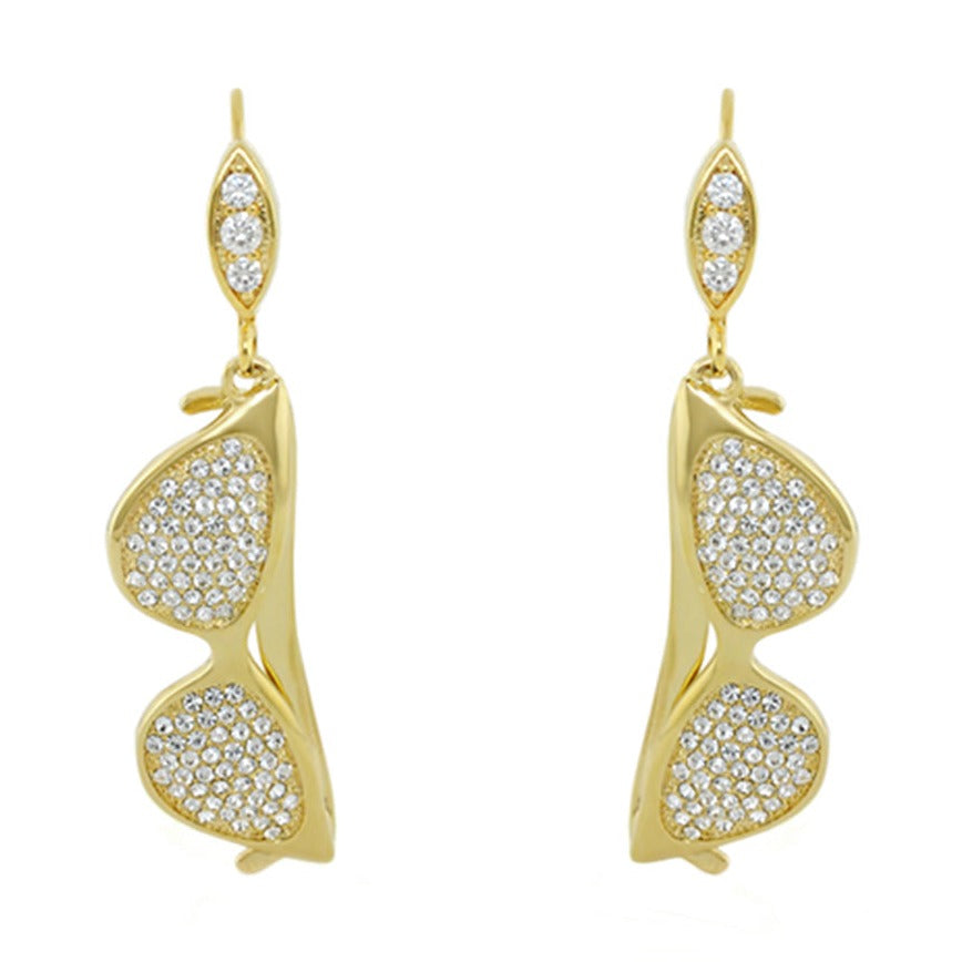 Eau Sunglasses Earrings gold tone drop earrings with crystal-studded heart-shaped leaf charms on Tampa Home & Garden Store
