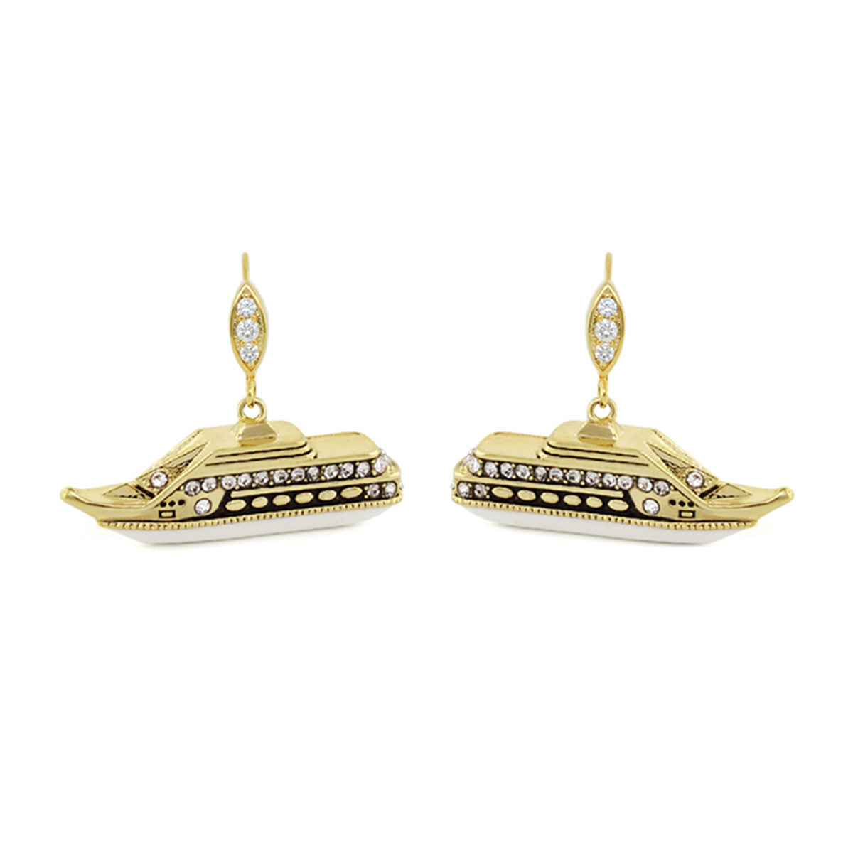 Eau Cruise Ship earrings, gold-tone with pavé diamonds, Lauren G Adams collection on Tampa Home & Garden Store