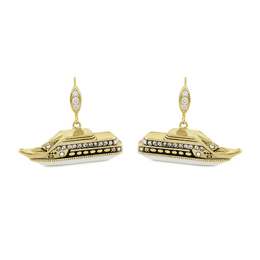 Eau Cruise Ship earrings, gold-tone with pavé diamonds, Lauren G Adams collection on Tampa Home & Garden Store