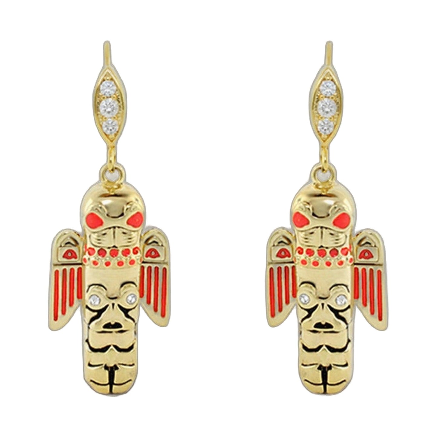 Eau Totem Pole Earrings, diamond-topped drops with red enamel pendants by Lauren G Adams on Tampa Home & Garden Store