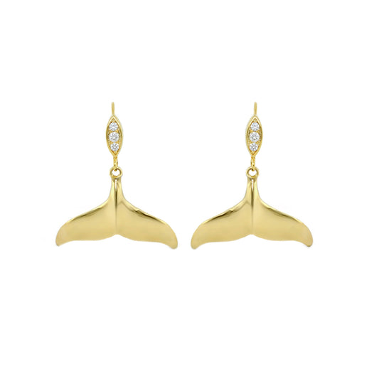 Eau Whale Tail Earrings by Lauren G Adams goldtone whale tail drops with diamond tops 2pc on Tampa Home & Garden Store