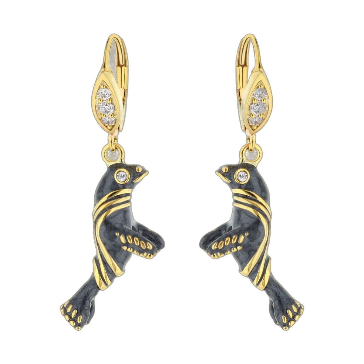 Eau Sea Lion Earrings gold-tone drop with pavé crystals and dark enamel sea lion charms set of 2 on Tampa Home & Garden Store