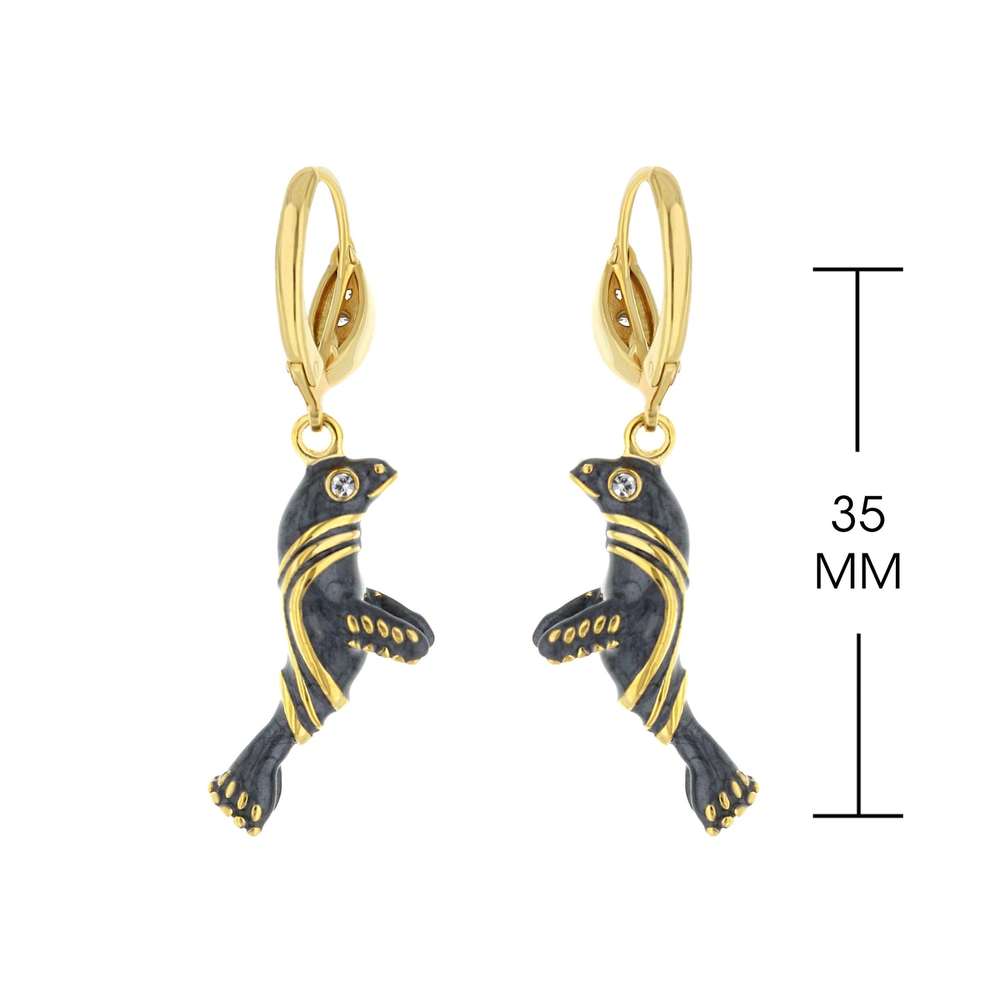 Eau Sea Lion earrings, gold-tone hoops with black sea lion charms by Lauren G Adams on Tampa Home & Garden Store