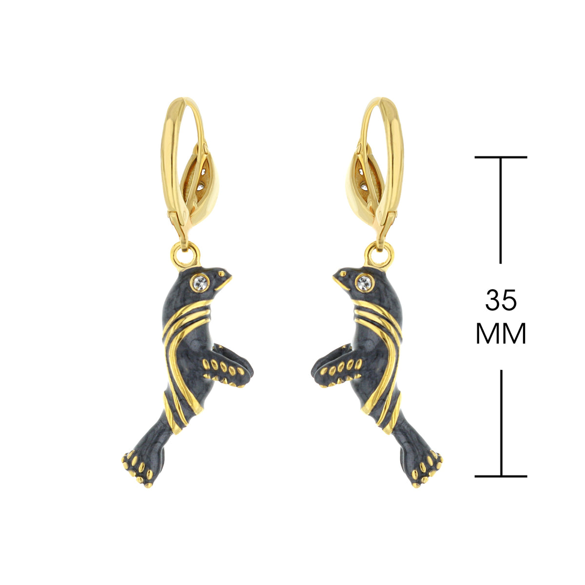 Eau Sea Lion earrings, gold-tone hoops with black sea lion charms by Lauren G Adams on Tampa Home & Garden Store