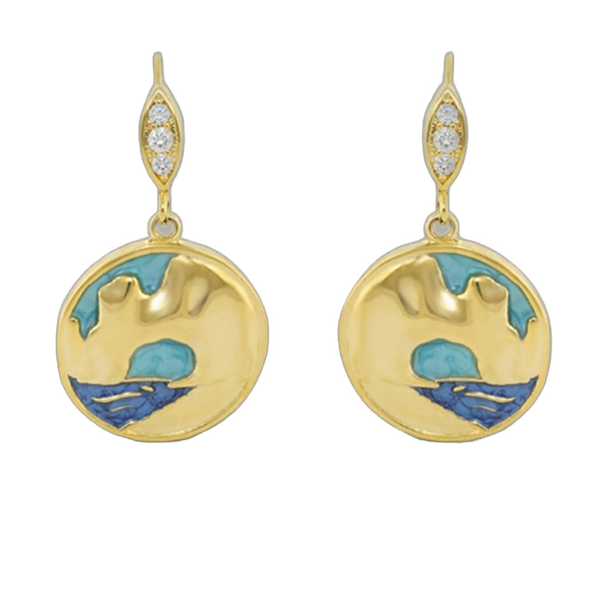 Eau Enamel Cabo earrings, gold-tone with diamond accents and turquoise enamel drops, pair on Tampa Home & Garden Store