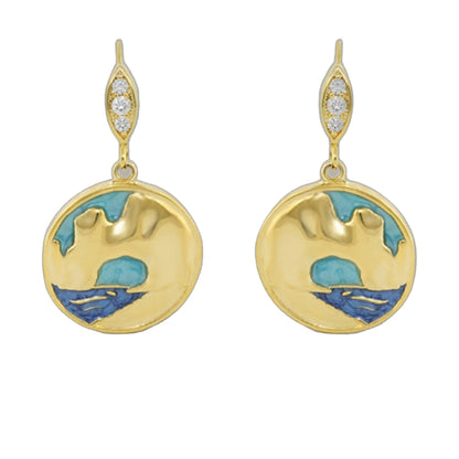 Eau Enamel Cabo earrings, gold-tone with diamond accents and turquoise enamel drops, pair on Tampa Home & Garden Store
