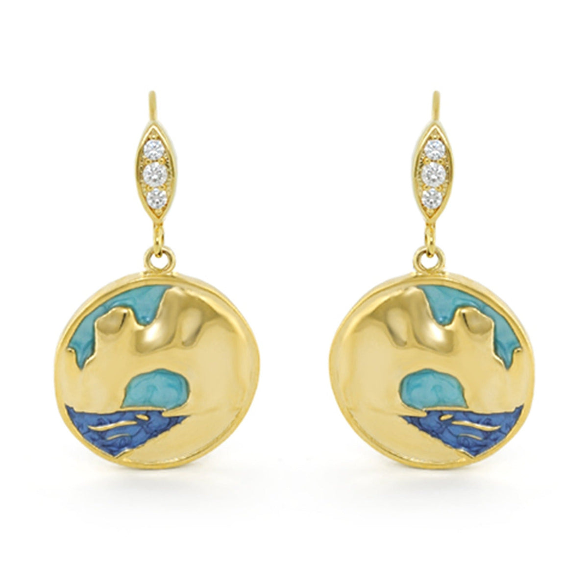 Pair of gold-tone Eau Enamel Cabo Earrings by Lauren G Adams; marquise top; turquoise pendant on Tampa Home & Garden Store