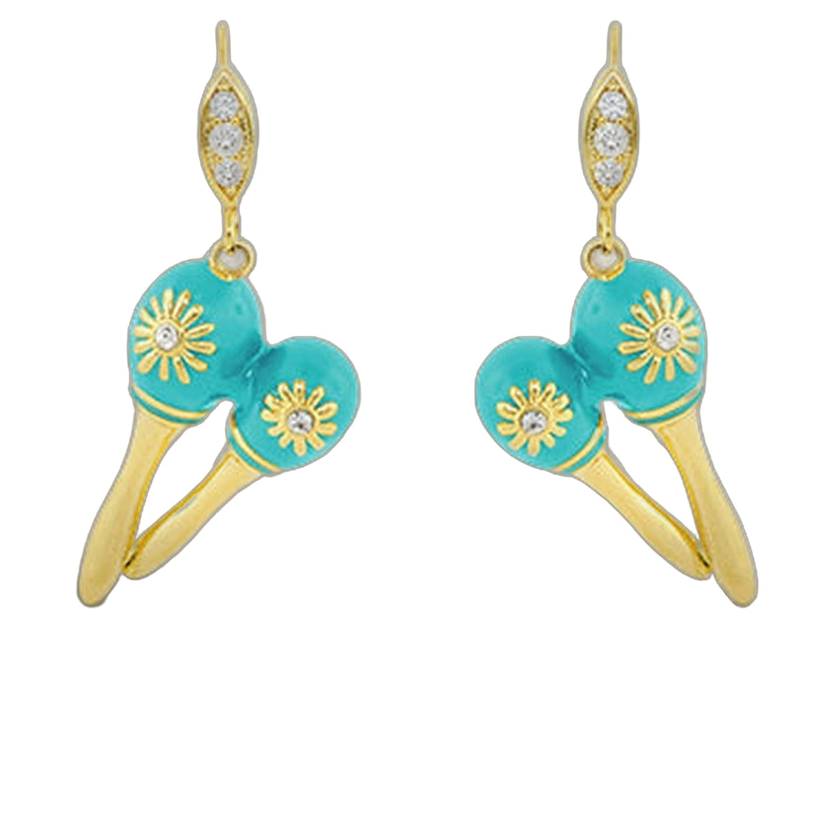 Eau Maracas Earrings turquoise sun-motif charms with gold drop connectors Lauren G Adams on Tampa Home & Garden Store