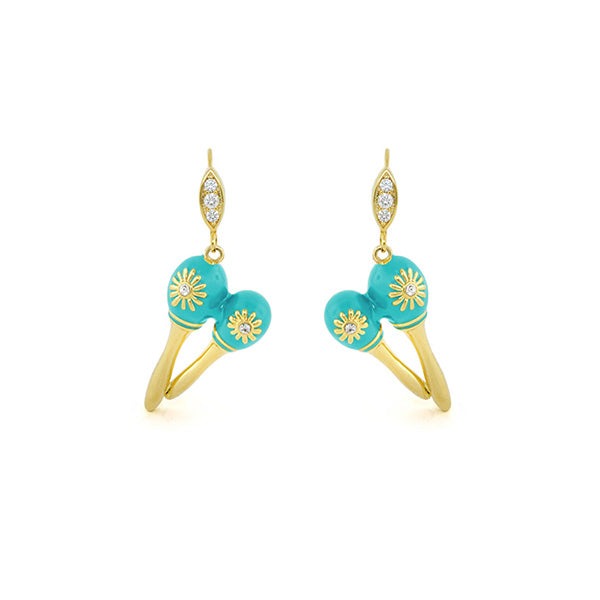 Eau Maracas Earrings pair by Lauren G Adams turquoise enamel hearts on gold-tone stems on Tampa Home & Garden Store