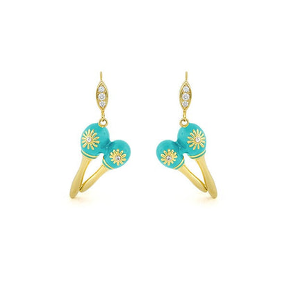 Eau Maracas Earrings pair by Lauren G Adams turquoise enamel hearts on gold-tone stems on Tampa Home & Garden Store